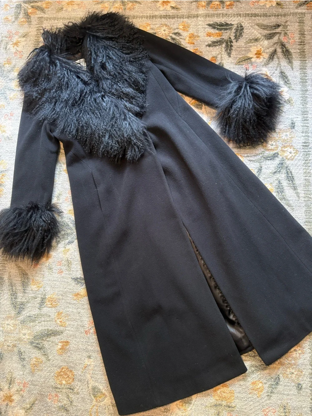 Marvin Richards genuine wool & Mongolian fur trim coat Vintage 10